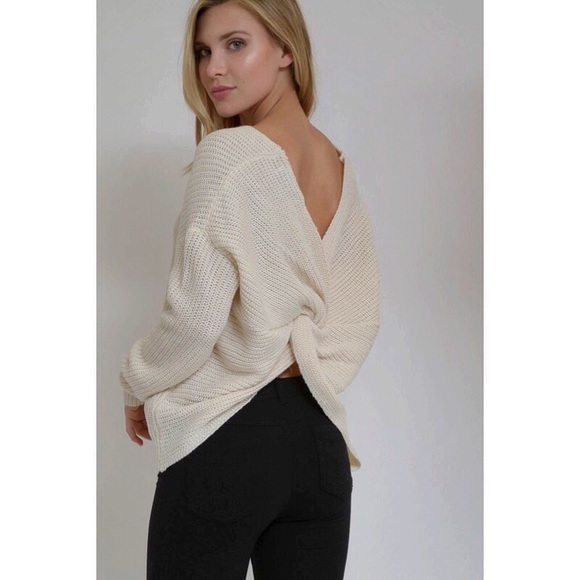 Off White Open Back Twist Off-the-Shoulder Sweater - Picture 4 of 5